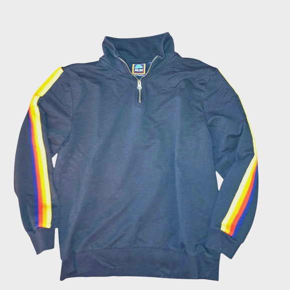 ALDI Pullover Track Jacket Rainbow Stripe Mock‎ Neck Activewear Top Size L - Picture 1 of 6